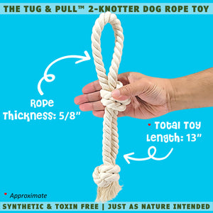 Hand holding the tug and pull 2k dog toy by EarthCare