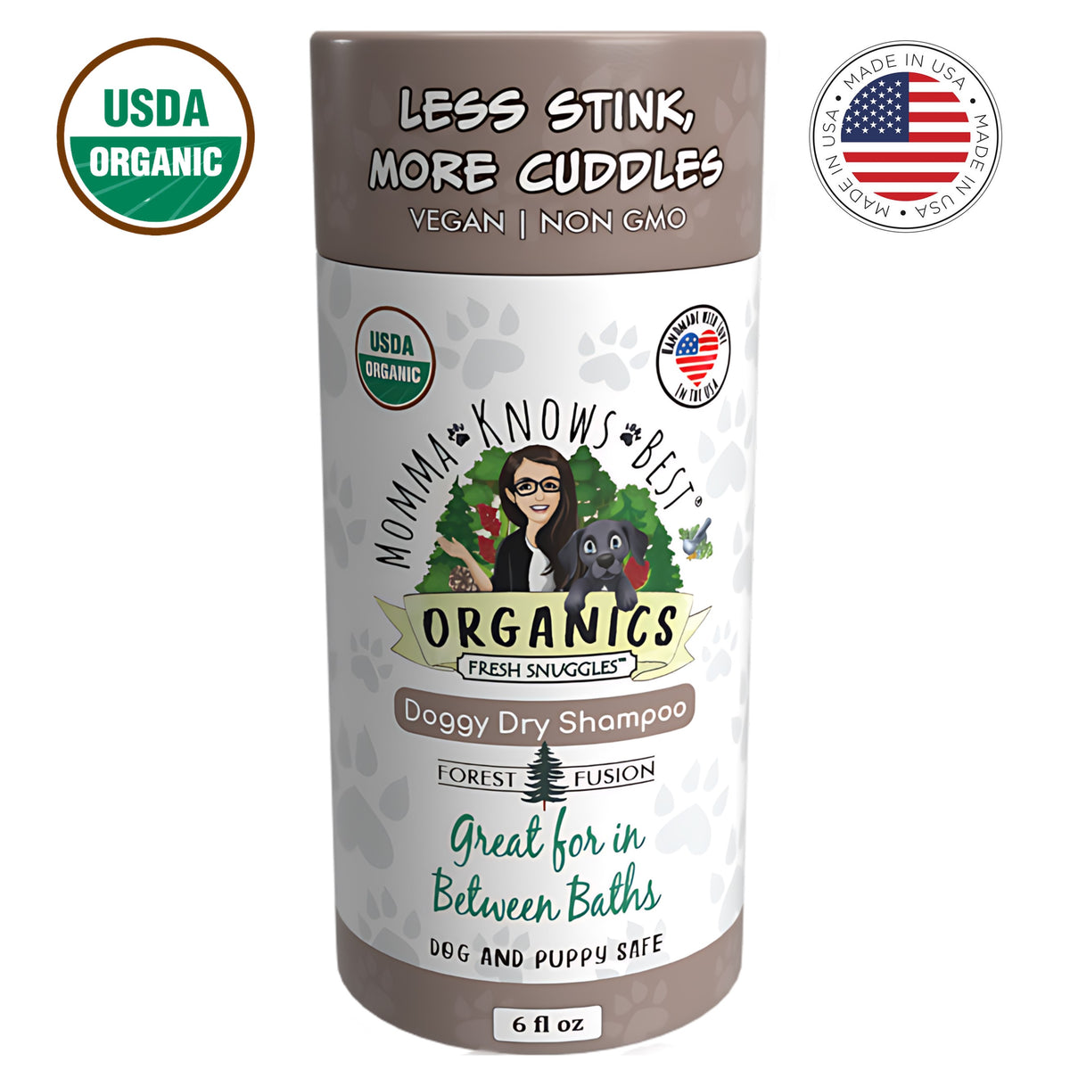 Dry pet shampoo for dogs by Momma Knows Best