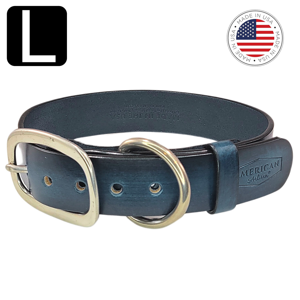 US made leather dog collar rustic blue large by toe beans