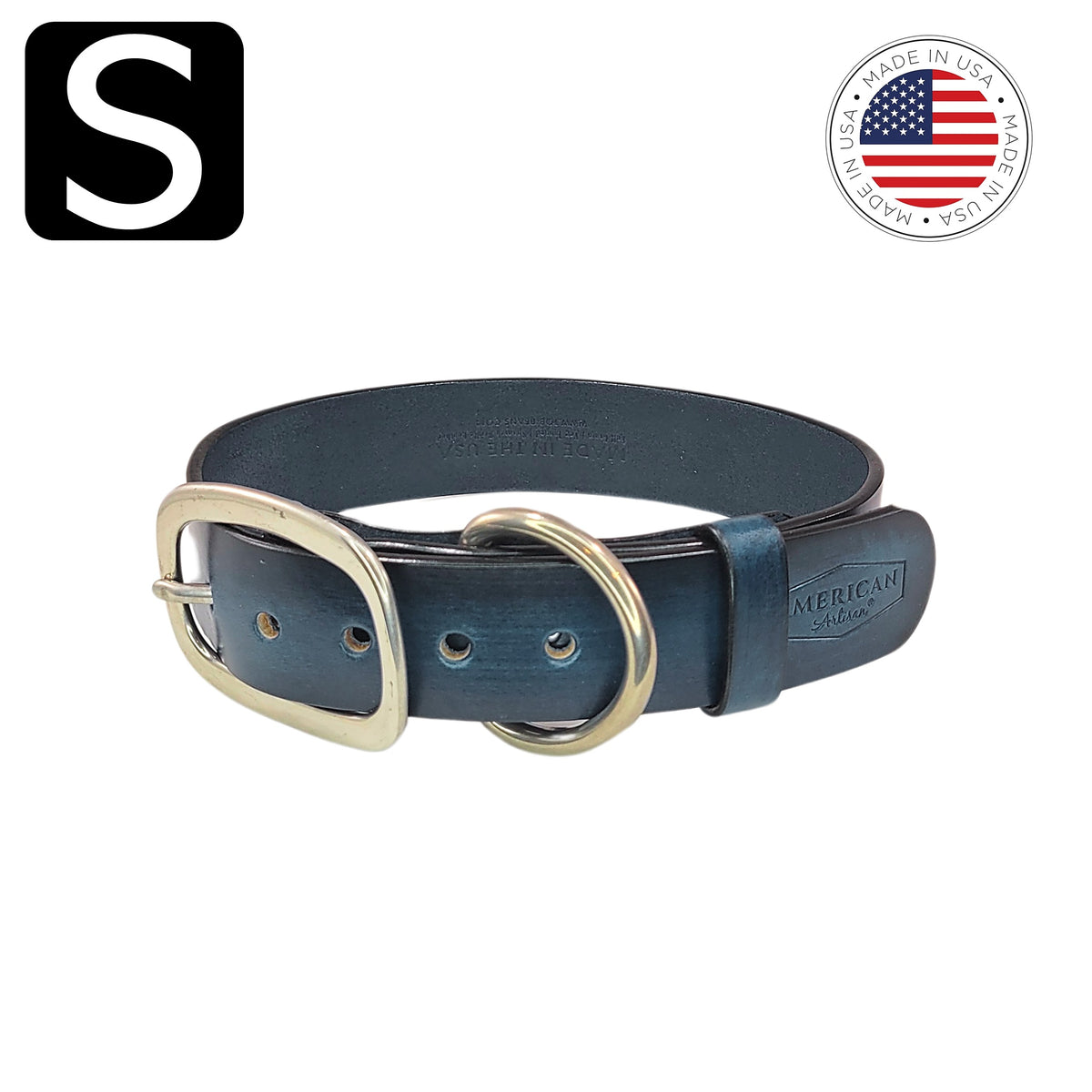 US made leather dog collar rustic blue small by toe beans