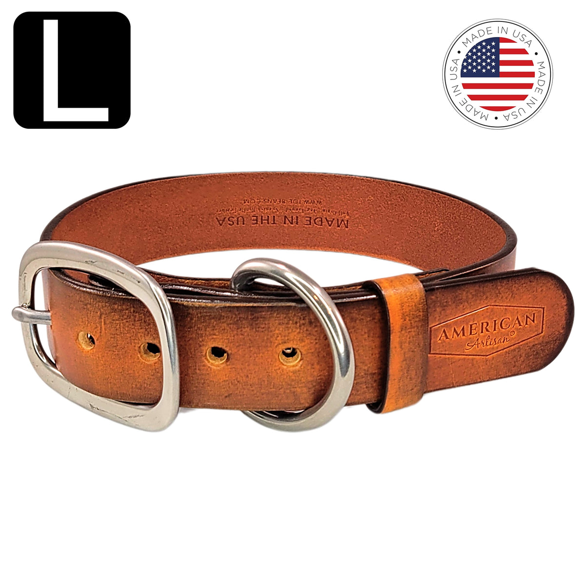 US made leather dog collar rustic brown large by toe beans