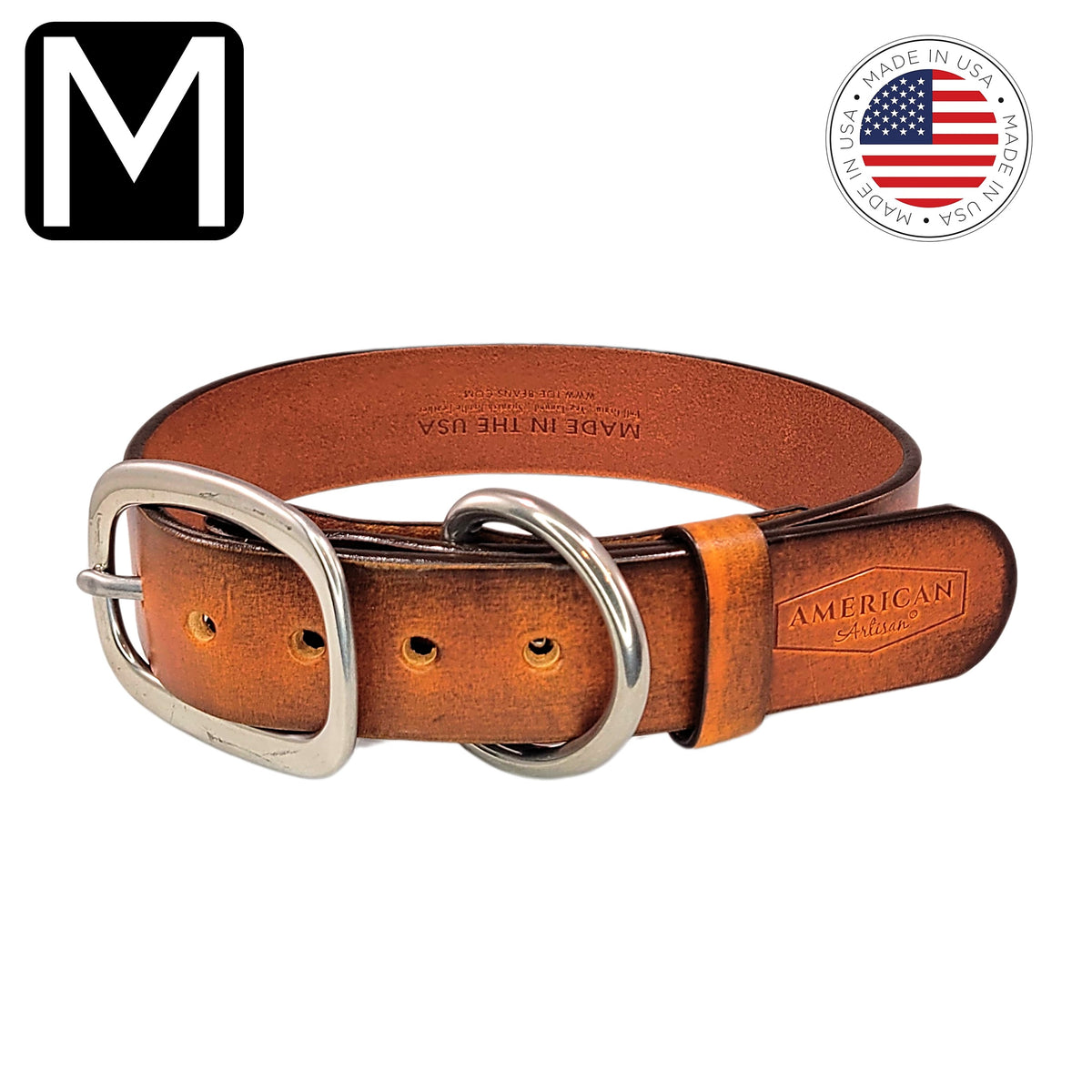 US made leather dog collar rustic brown medium by toe beans
