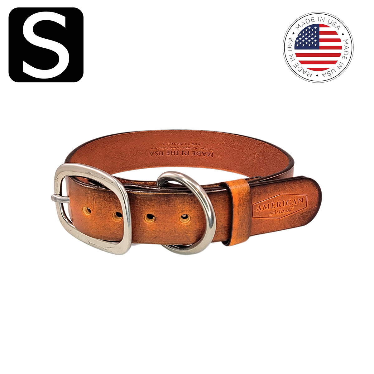 US made leather dog collar rustic brown small by toe beans