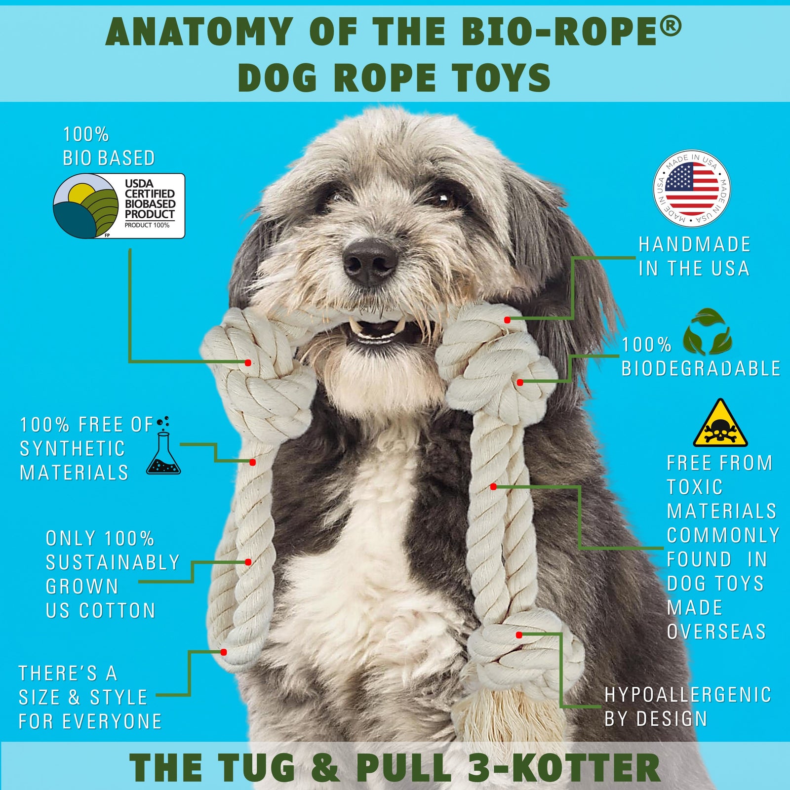 Dog tug a war toy the tug and pull 3K by EarthCare and toe beans