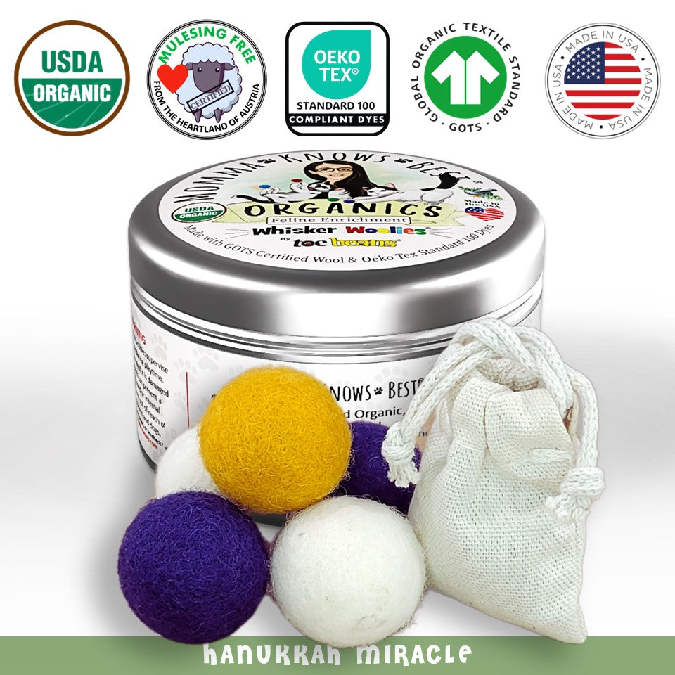 wool cat ball toys hanukka miracle by toe beans