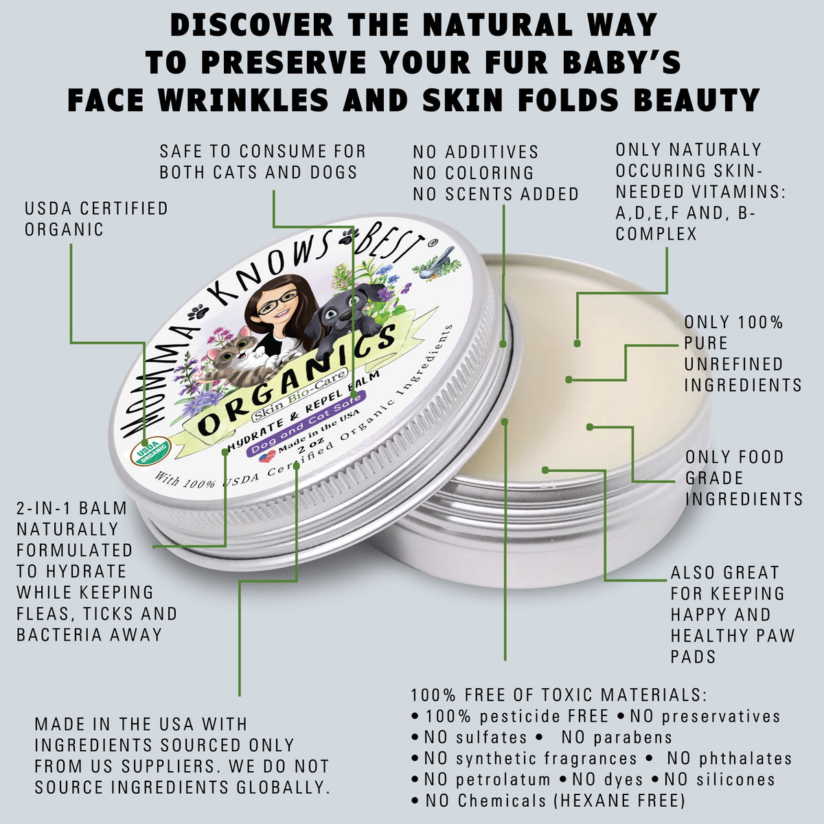 dog balm Momma Knows Best Hydrate and Repel Key features