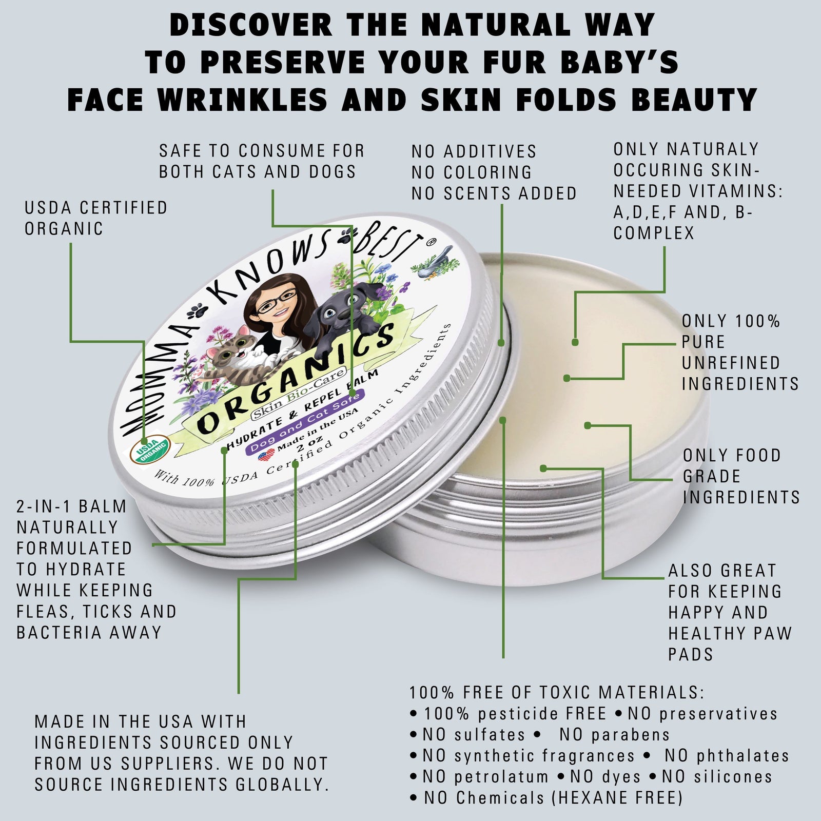 dog balm Momma Knows Best Hydrate and Repel Key features